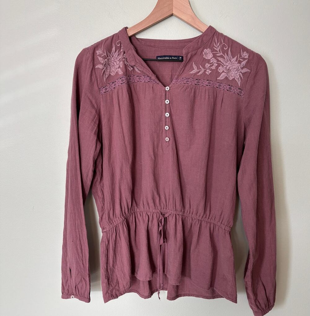 Abercrombie & Fitch Long Sleeve Peplum Top, Medium Peasant Boho